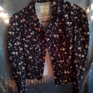 Black w/ Flowered Pattern Puff Sleeve Jean Jacket